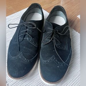 Cole Haan Black Suede Oxfords.